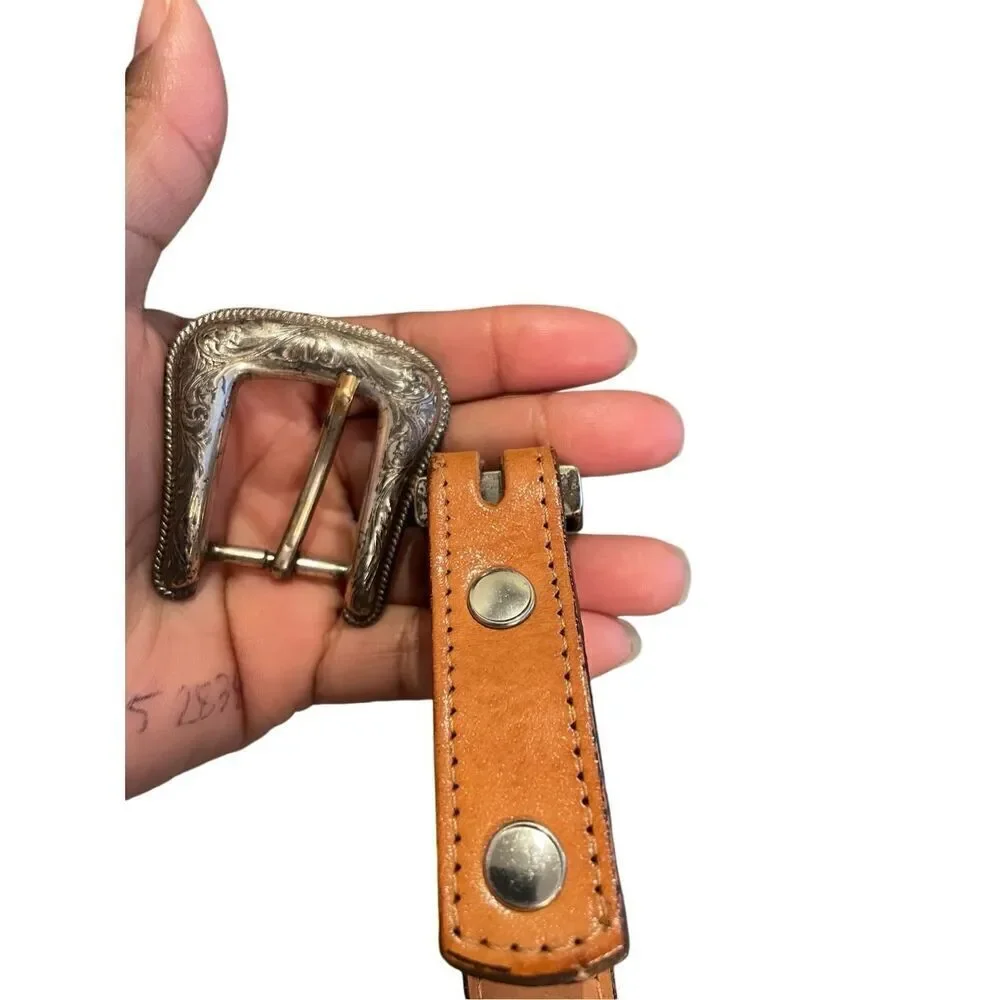 Nocona Leather Belt 45” Braided Horsehair Scallop Silver Buckle Western Cowboy